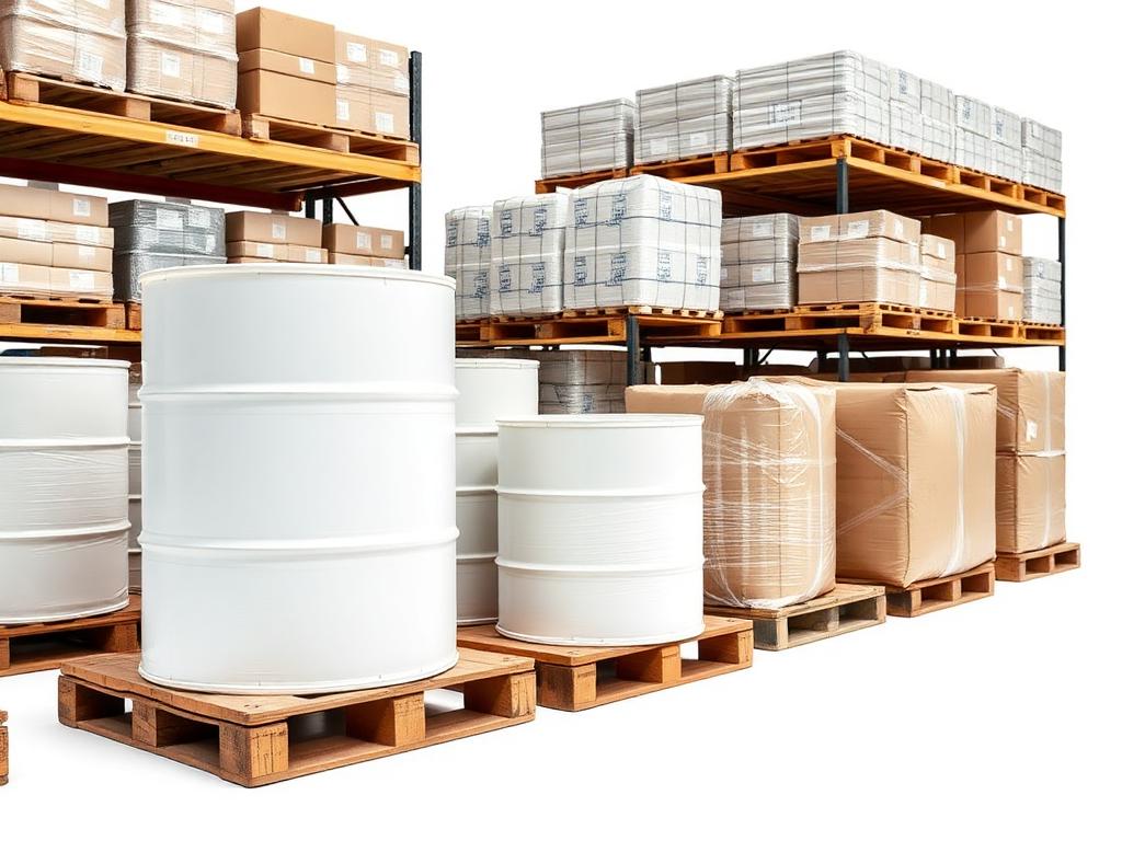 CDI packaging fiber drums and HDPE bottles for export shipping